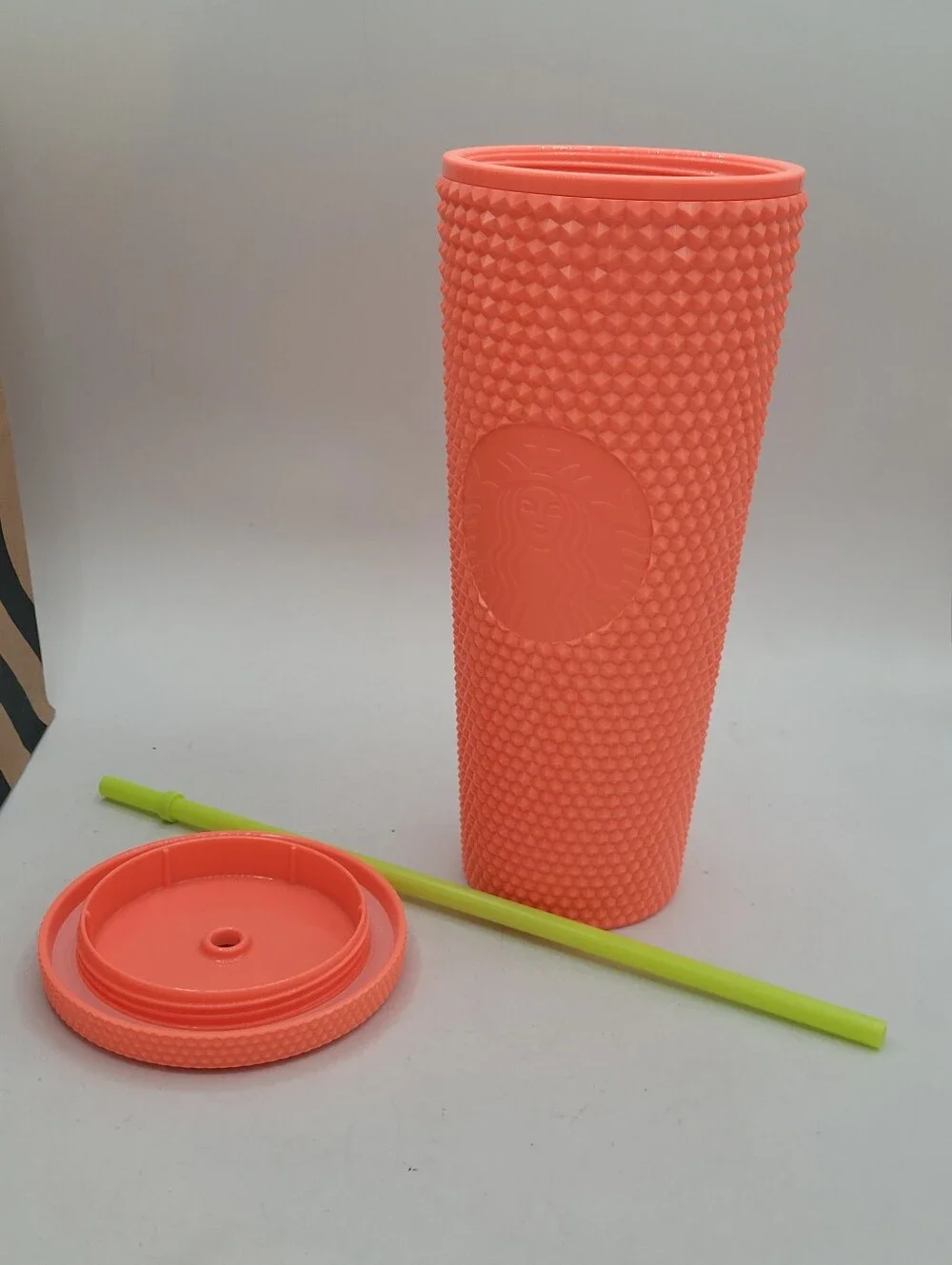 Starbucks Summer 2022 Dragonfruit (Coral/Salmon Pink) studded cold cup 24 Ounce